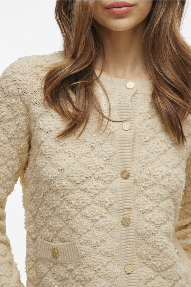 VIINEYAH O-NECK L/S BUTTON KNIT CAR 14104613 BIRCH/GOLD BUTTO